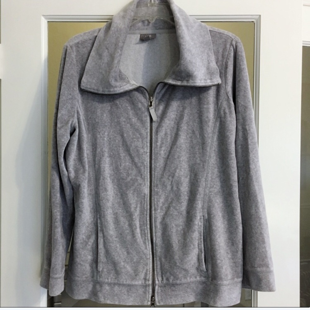 🍃J. Jill Gray Soft Velour Full Zip Jacket Sz L